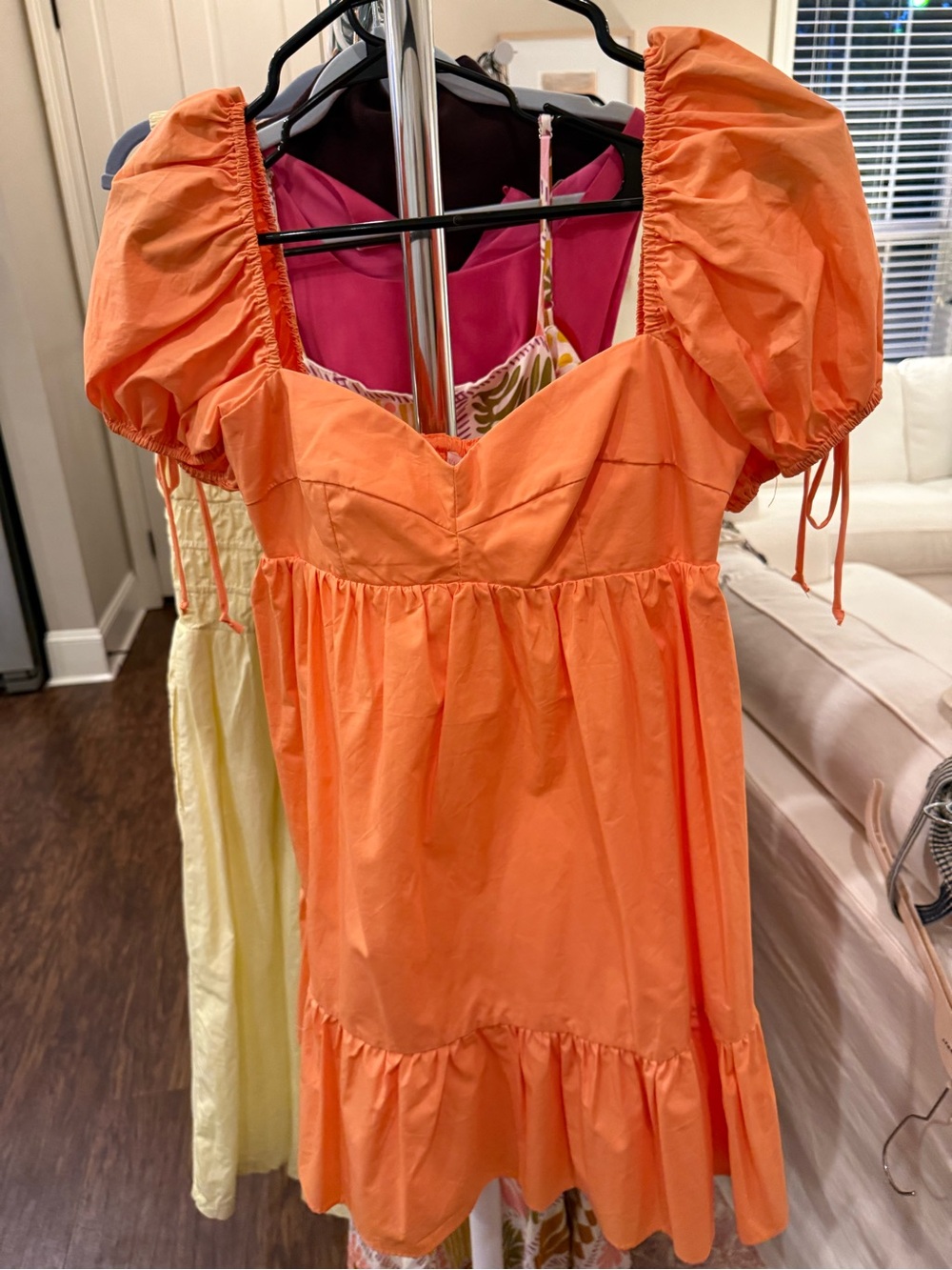 Olivaceous Orange Gathered Waist Mini Dress